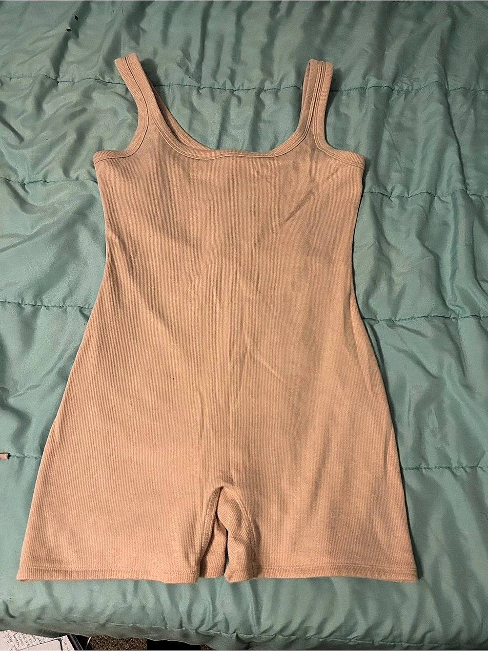 Stretch Cotton Rib Romper in tan